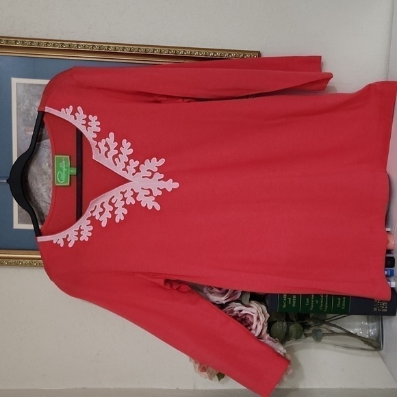 Cappagallo Tops - Coral top size M mid sleeve Coastal Lagenlook contemporary Artsy vacation